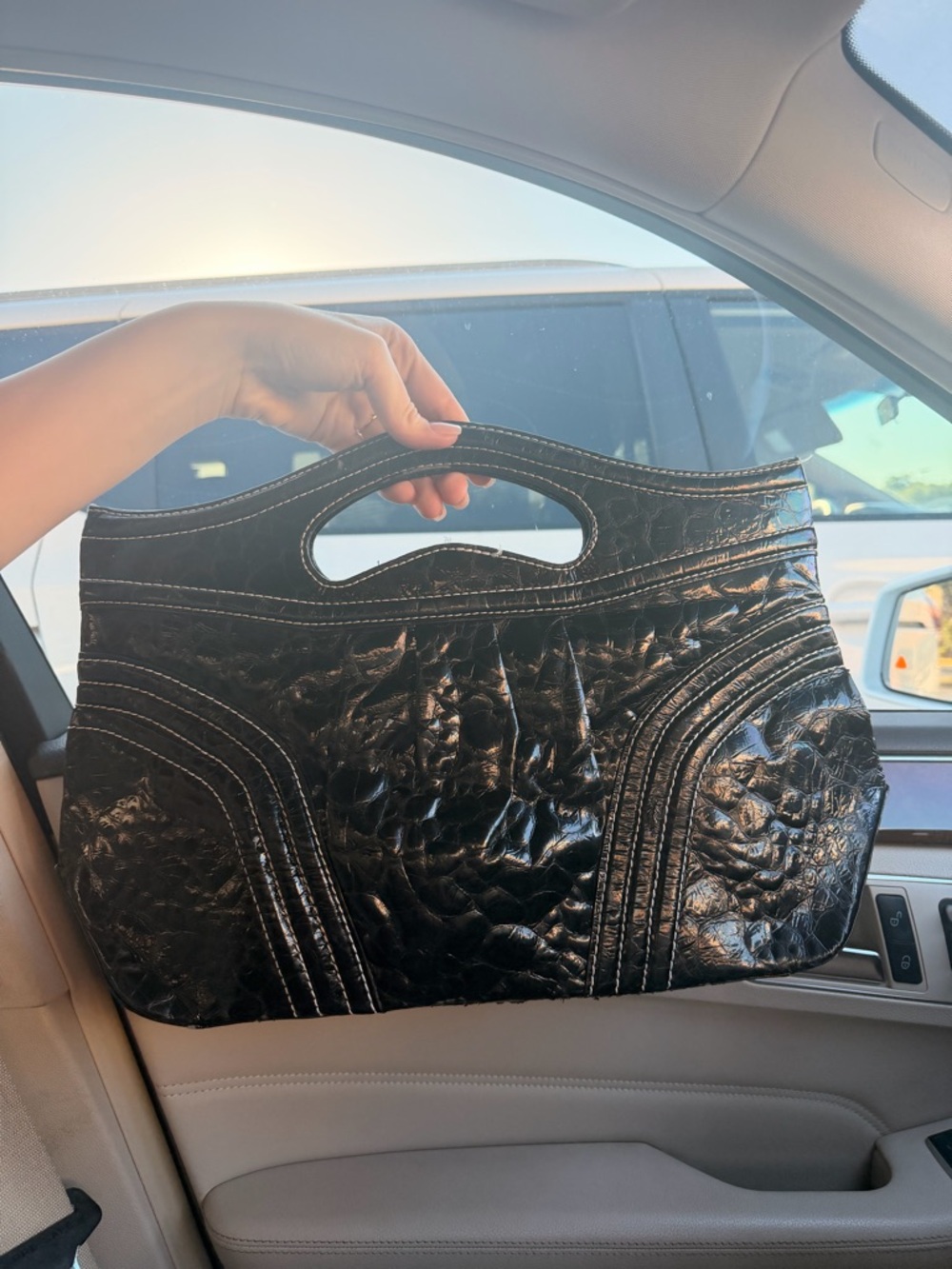Maxx New York Black Textured Cutout Handle Clutch